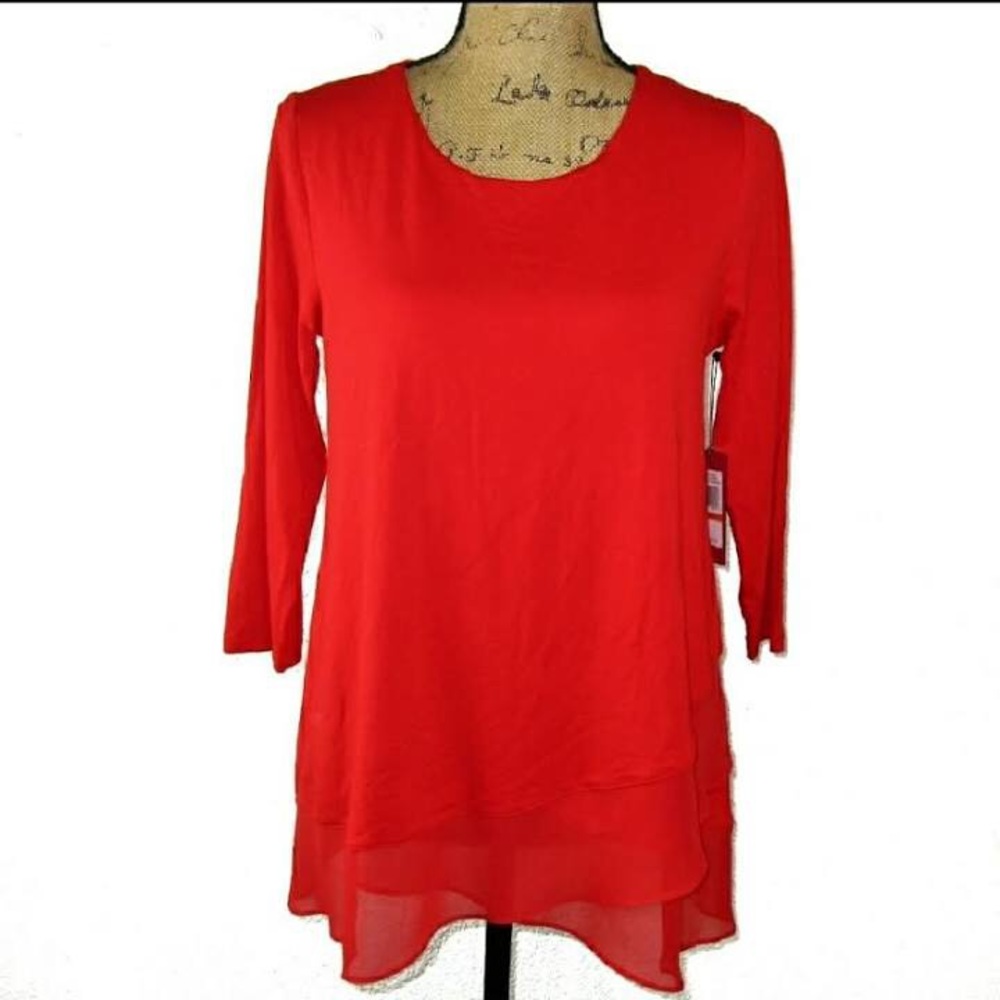 Vince Camuto Red Asymmetrical Chiffon Hem Top